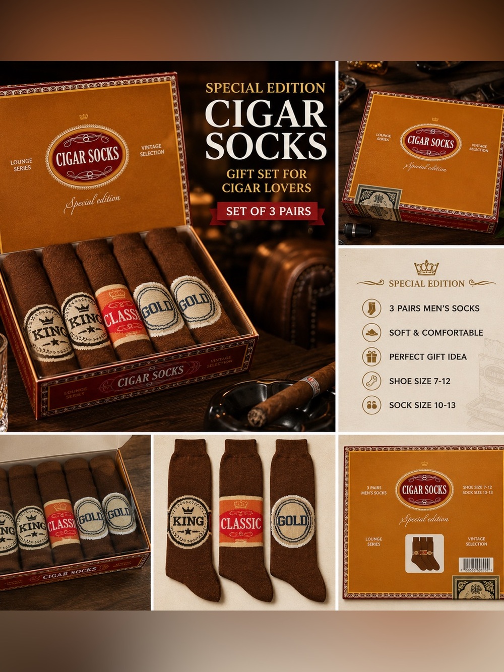 NEW Special Edition Cigar Socks Gift Box Set Men’s Novelty Lounge Socks